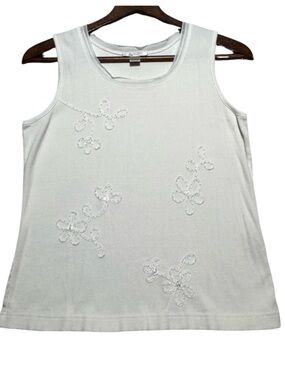 Christopher & Banks Y2K White Ribbed Embroidered Tank Top Size L